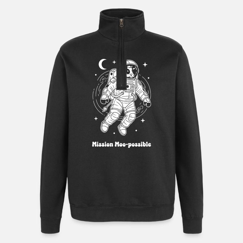 Kuh Astronaut Mission Moo-possible - Quarter-Zip-Sweatshirt - Schwarz