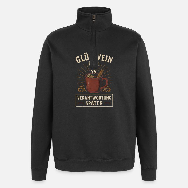 Weihnachten Lustig Sarkasmus Glühwein first  - Quarter-Zip-Sweatshirt - Schwarz