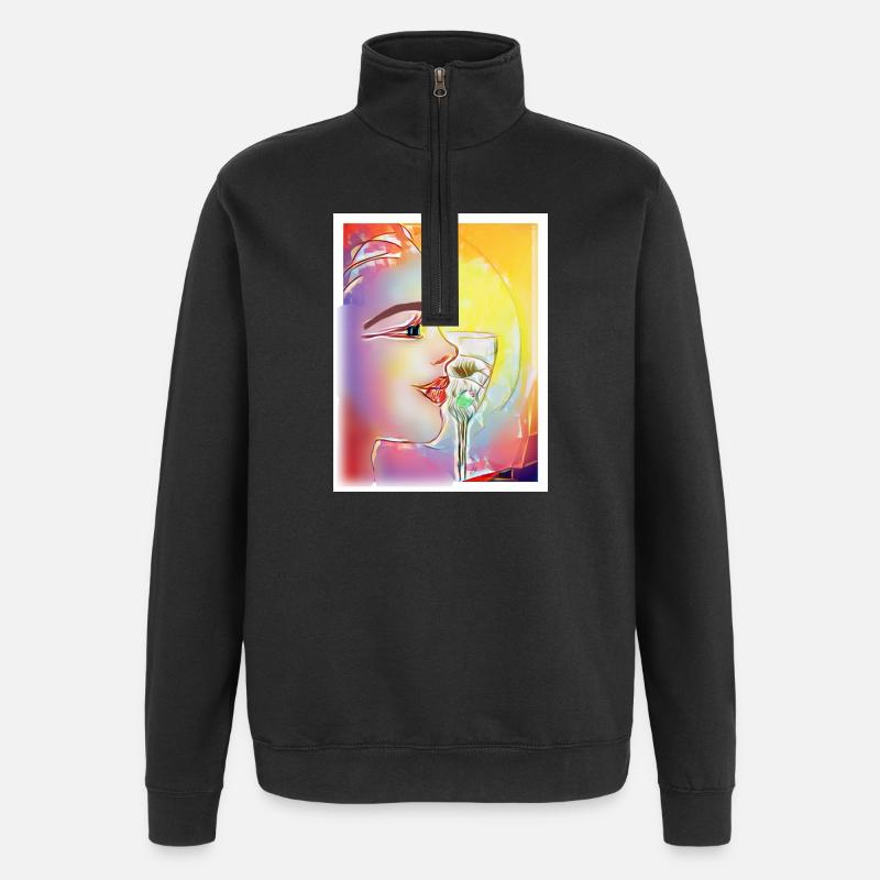 Farbenfrohes Profil-Schlürfen - Quarter-Zip-Sweatshirt - Schwarz