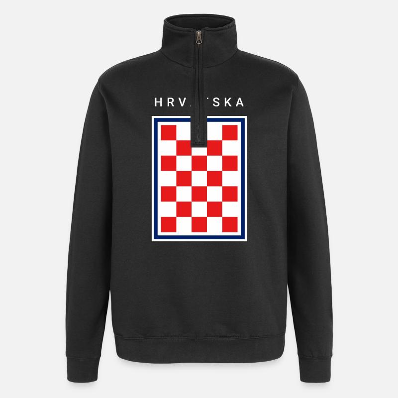 Hrvatska Checker Blue Border - Quarter-Zip Sweatshirt - black