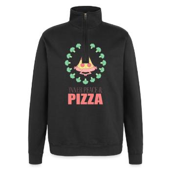 Inner Peace Pizza Yoga - Quarter-Zip Sweatshirt - black - Front - AI Model Female 172 light (172cm) & AI Model Male 178 dark (178cm)