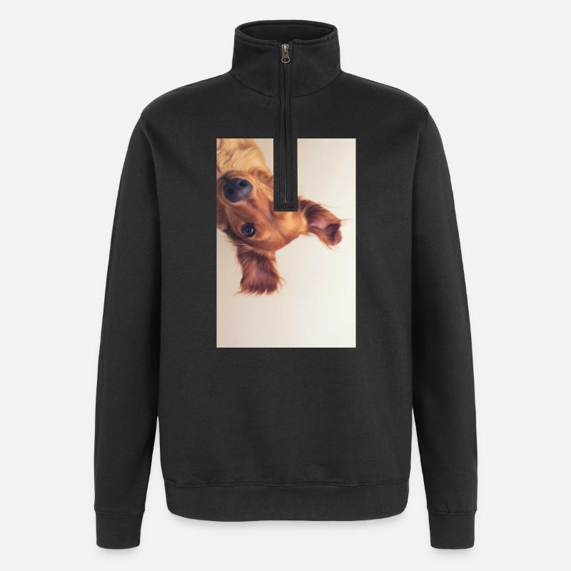 Portrait curieux du chiot - Sweat à zip 1/4 - noir