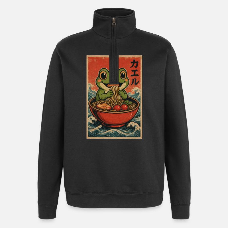 Affiche rétro de Ramen de grenouille - Sweat à zip 1/4 - noir