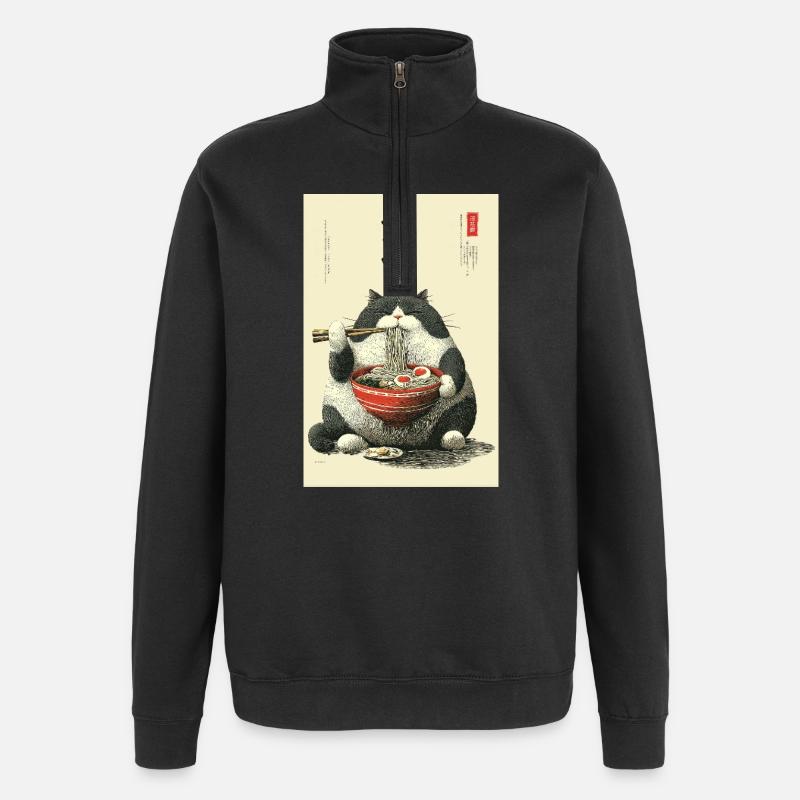 Ramen Cat Feast - Quarter-Zip Sweatshirt - black