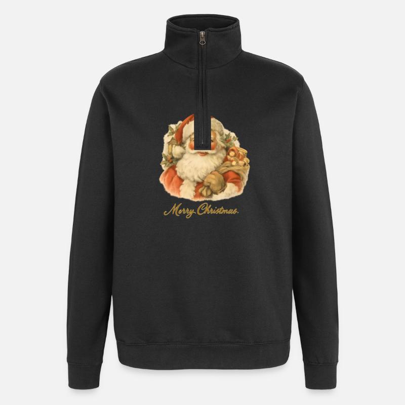 Weihnachtsmann mit Teddybär - Quarter-Zip-Sweatshirt - Schwarz