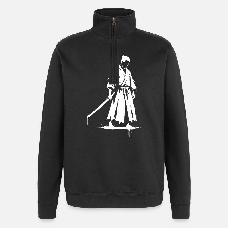 Trauriger Ronin Samurai Krieger graffiti - Quarter-Zip-Sweatshirt - Schwarz