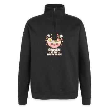 Ramen In Daruma Bowl Vaporwave Kanagawa - Quarter-Zip-Sweatshirt - Schwarz - Vorne - AI Model Female 172 light (172cm) & AI Model Male 178 dark (178cm)