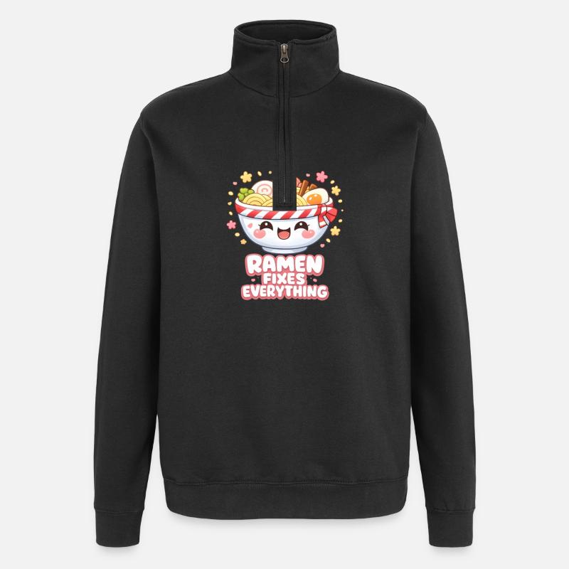 Ramen fixes everything - Quarter-Zip Sweatshirt - black