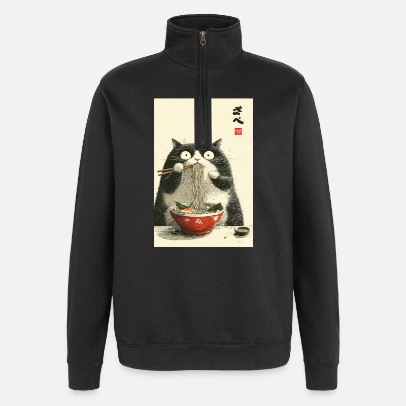 Neko Ramen Feast - Quarter-Zip Sweatshirt - black