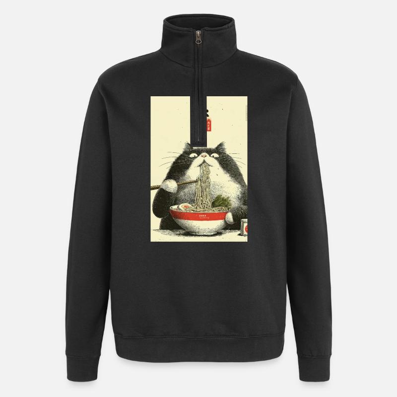 Ramen Cat Ukiyoe Style - Quarter-Zip Sweatshirt - black