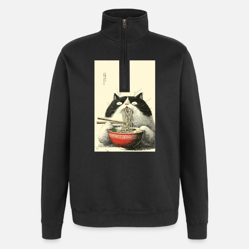 Neko Noodle Feast - Quarter-Zip Sweatshirt - black