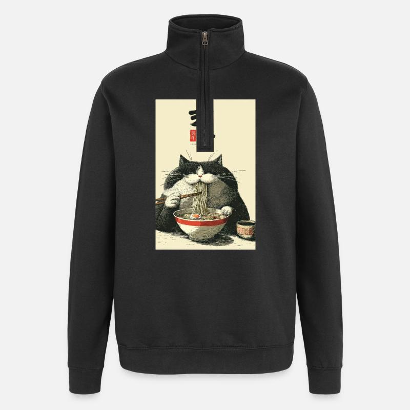 Nudelkatze Zen-Schüssel - Quarter-Zip-Sweatshirt - Schwarz