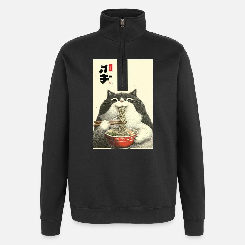 Neko Ramen Feast - Quarter-Zip Sweatshirt - black