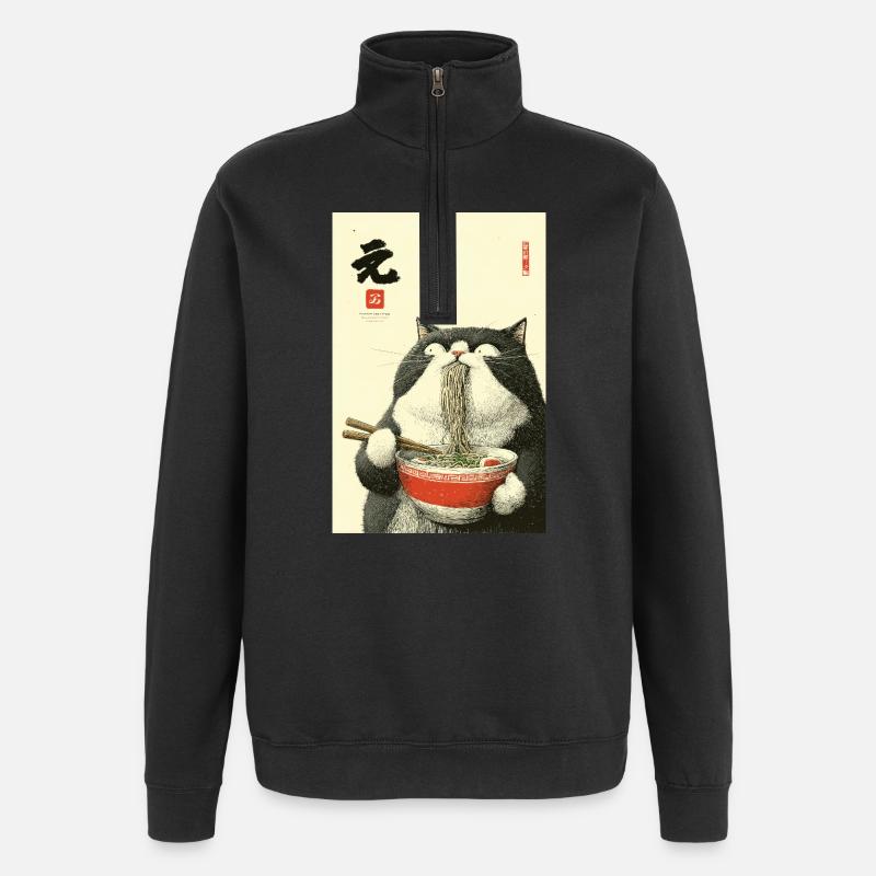 Festin des Chats aux Nouilles - Sweat à zip 1/4 - noir