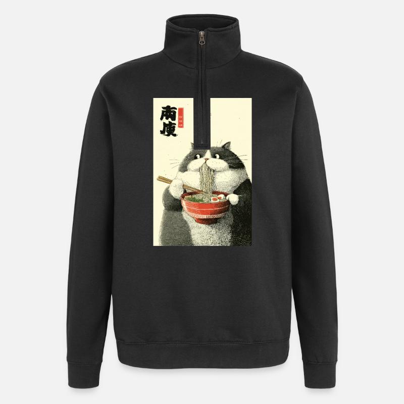 Ramen-Katzen-Ukiyo-e-Zauber - Quarter-Zip-Sweatshirt - Schwarz
