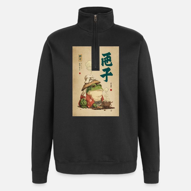 Frosch-Samurai im Seidenmantel mit Tee - Quarter-Zip-Sweatshirt - Schwarz