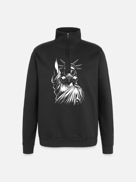 Freiheitsstatue mit Gasmasken-Design - Quarter-Zip-Sweatshirt - Schwarz