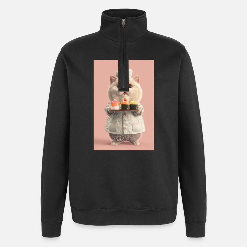 Pastel Sushi Chef Katze - Quarter-Zip-Sweatshirt - Schwarz