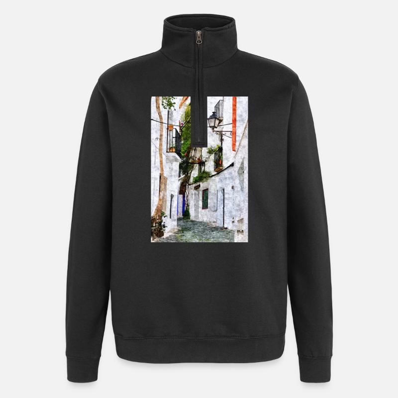 Belle ville de Cadaques en Espagne - Sweat à zip 1/4 - noir