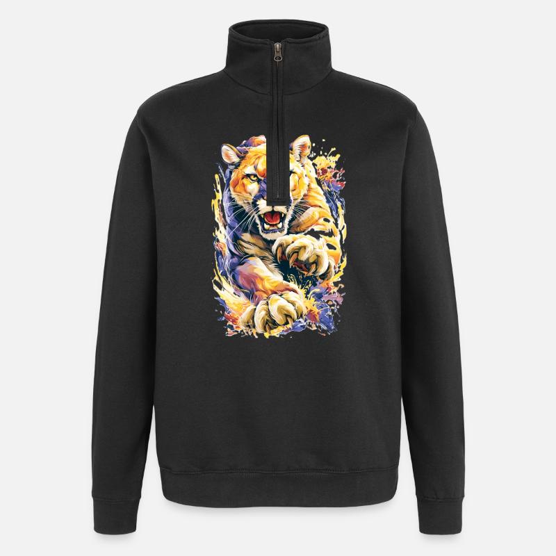 Chat sauvage - Sweat à zip 1/4 - noir