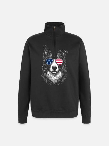 Border Collie USA Sunglasses Patriotic - Quarter-Zip Sweatshirt - black