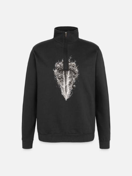 Flaming Skull Sword Gothic Graphic - Quarter-Zip Sweatshirt - black