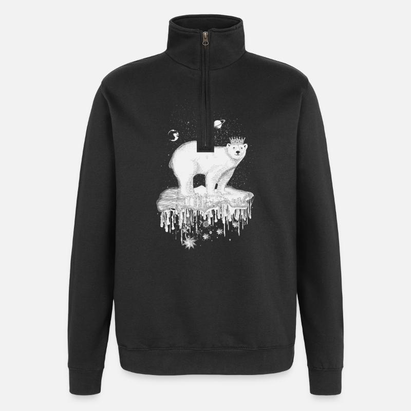 Eisbär mit Krone auf Eisscholle - Quarter-Zip-Sweatshirt - Schwarz