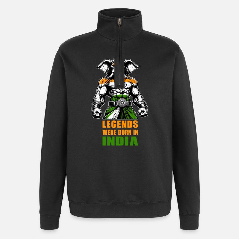 Motif de légendes d'éléphants d'Inde - Sweat à zip 1/4 - noir