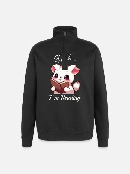 Cat with book - Quarter-Zip Sweatshirt - black