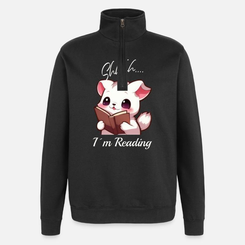 Cat with book - Quarter-Zip Sweatshirt - black