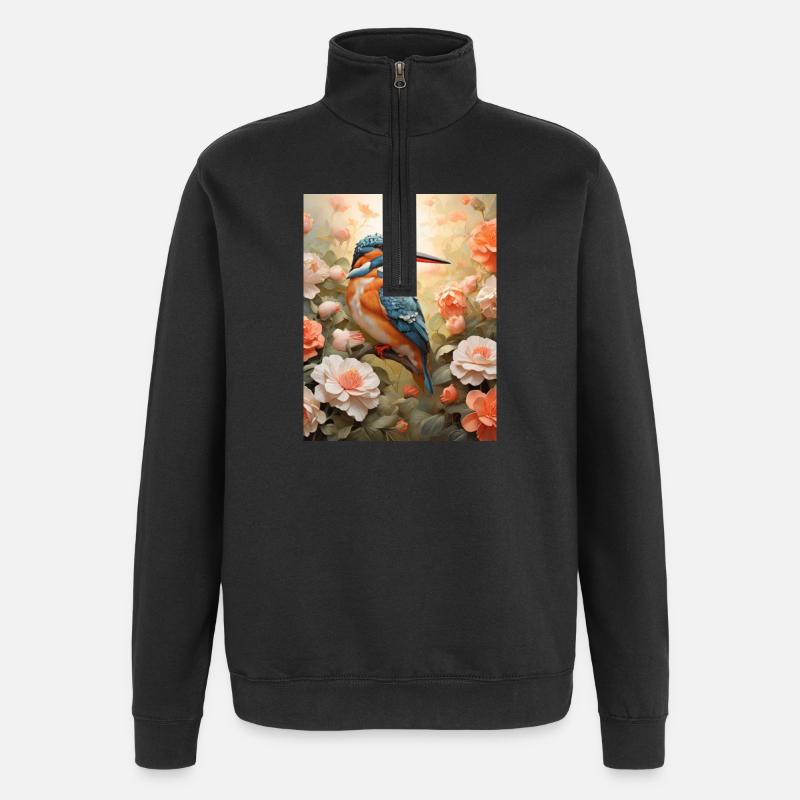 Eisvogel im Blütenmeer - Quarter-Zip-Sweatshirt - Schwarz