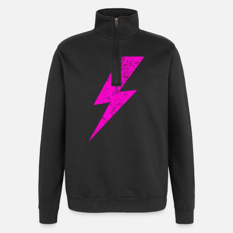 Leuchtender Pink Blitz Motiv - Quarter-Zip-Sweatshirt - Schwarz