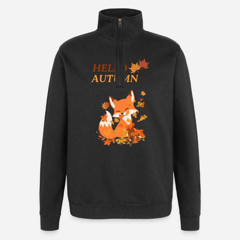 Renard espiègle avec des feuilles - Sweat à zip 1/4 - noir