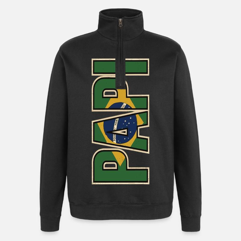 PAPI Brasil – Retro Style mit Flaggen - Quarter-Zip-Sweatshirt - Schwarz
