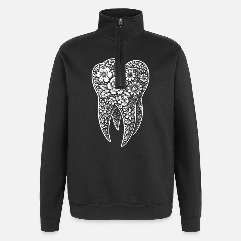 Dent fleurie - Sweat à zip 1/4 - noir