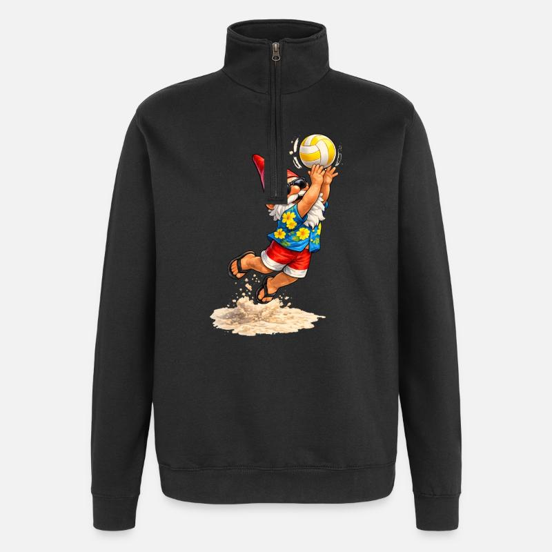 Gartenzwerg beim Strandvolleyball im Sommer  - Quarter-Zip-Sweatshirt - Schwarz