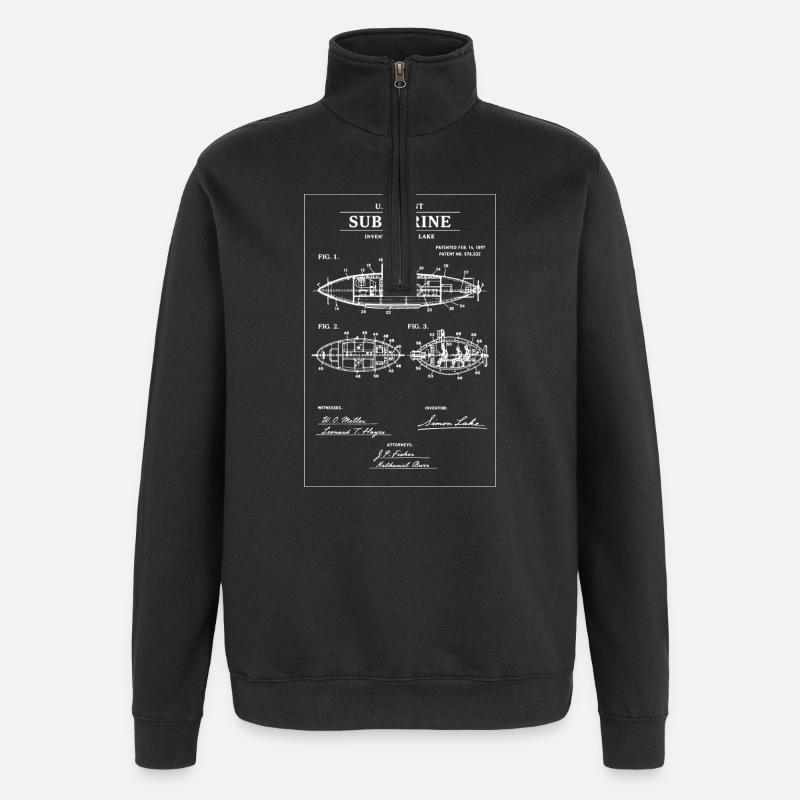 Impression de brevets sous-marins - Sweat à zip 1/4 - noir