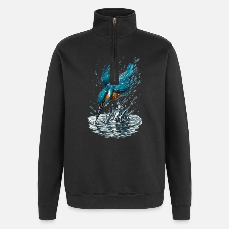 Martin-pêcheur en action - Sweat à zip 1/4 - noir