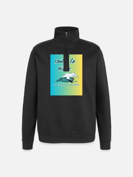 Teal_Illustrated_Wave - Sweat à zip 1/4 - noir