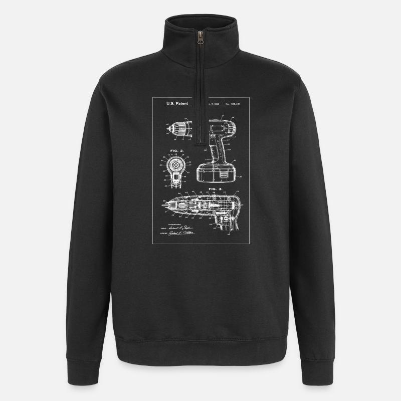 Drill Patent Blueprint Artwork - Quarter-Zip Sweatshirt - black