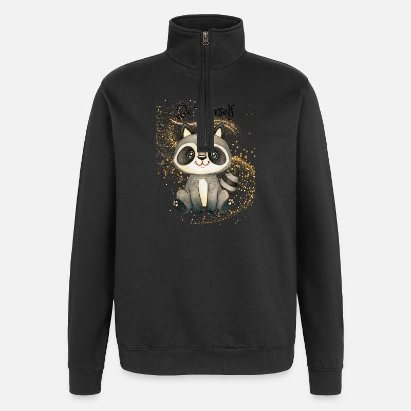 Raton laveur mignon sur paillettes - Sweat à zip 1/4 - noir