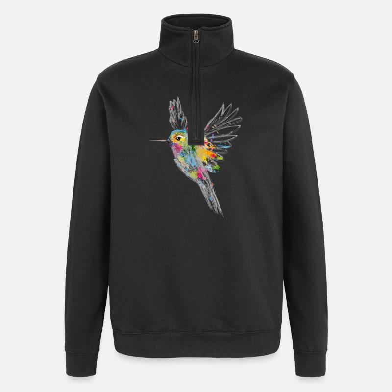 Un colibri Aquarelle Graffiti - Sweat à zip 1/4 - noir