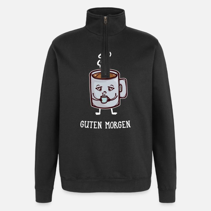 Frühstück Kaffee Koffein Statement Kaffeetrinker - Quarter-Zip-Sweatshirt - Schwarz