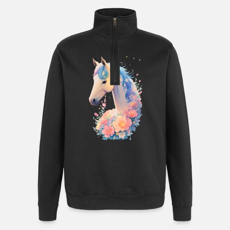 Cheval fleur - Sweat à zip 1/4 - noir