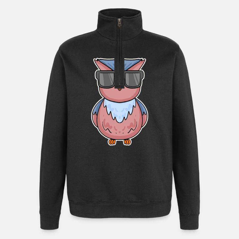 Eule mit Brille - Quarter-Zip-Sweatshirt - Schwarz