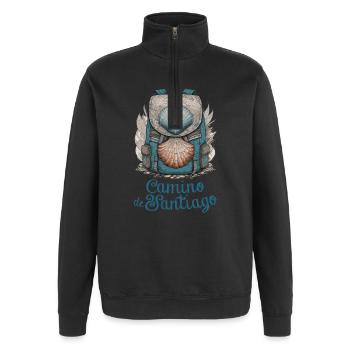 Jakobsweg, Pilger, Jakobsweg - Quarter-Zip-Sweatshirt - Schwarz - Vorne - AI Model Female 172 light (172cm) & AI Model Male 178 dark (178cm)
