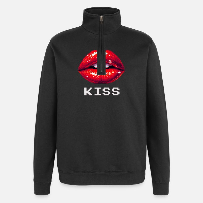 Lèvres rouges, baiser - Sweat à zip 1/4 - noir