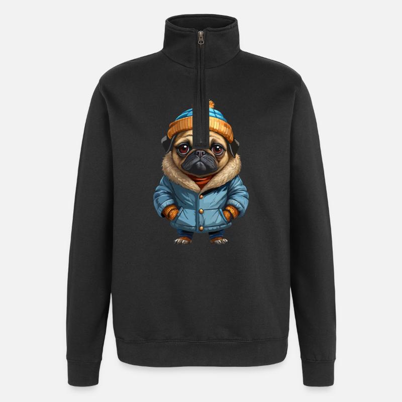 Mops Herbst Winter Outfit - Quarter-Zip-Sweatshirt - Schwarz
