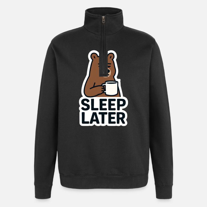Bear Calm Sleep Later Illustration - Quarter-Zip Sweatshirt - black