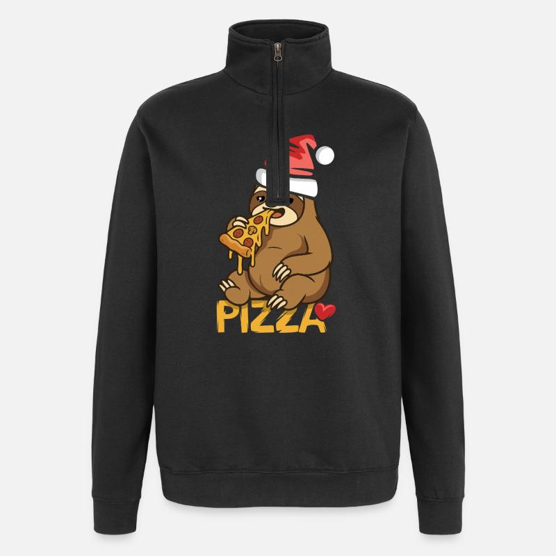 Sloth eating pizza Christmas design - Quarter-Zip Sweatshirt - black